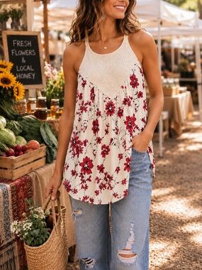 Anthropologie One September Kennedia Floral Lace Tank Top M NWT